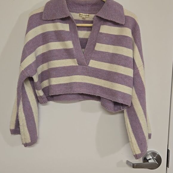 For Love And Lemons Sweaters - For Love And Lemons Maud Cropped Oversized Sweater Purple Striped NWT Size large